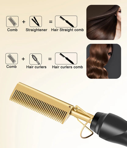 Peigne chauffant 2-en-1 – Lissage rapide & sans frisottis