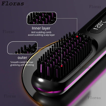 Brosse lissante sans fil – Chauffage céramique & ions négatifs