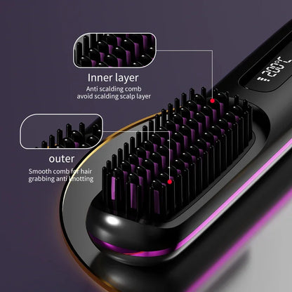 Brosse lissante sans fil – Chauffage céramique & ions négatifs