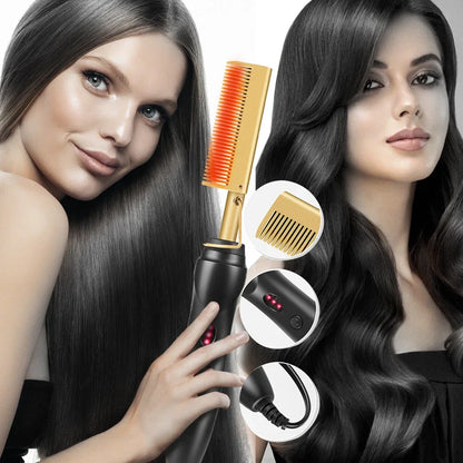 Peigne chauffant 2-en-1 – Lissage rapide & sans frisottis