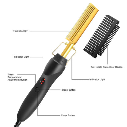 Peigne chauffant 2-en-1 – Lissage rapide & sans frisottis