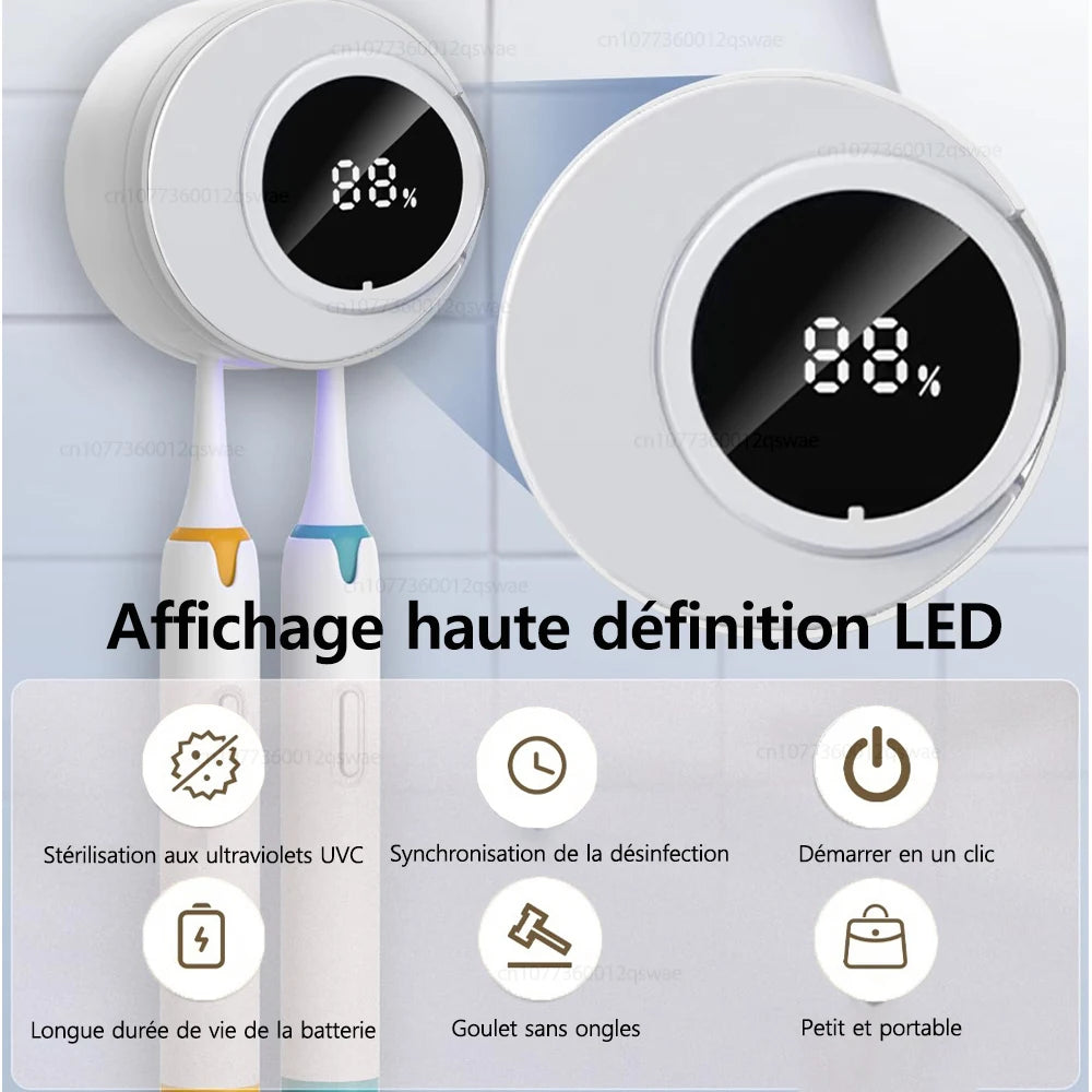 Porte-brosse à dents mural UV – Stérilisateur rechargeable avec écran LED
