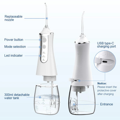 Hydropulseur Dentaire Rechargeable – 5 Jets, 3 Modes, Réservoir 300 ml, USB
