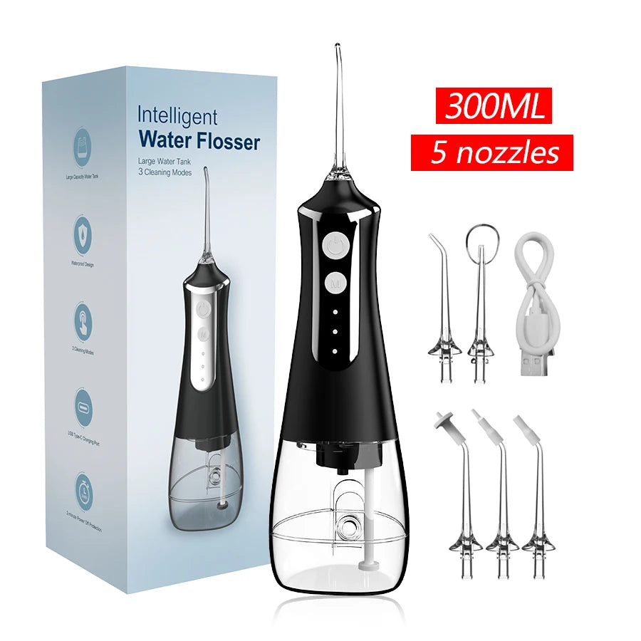 Hydropulseur Dentaire Rechargeable – 5 Jets, 3 Modes, Réservoir 300 ml, USB