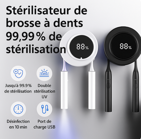 Porte-brosse à dents mural UV – Stérilisateur rechargeable avec écran LED