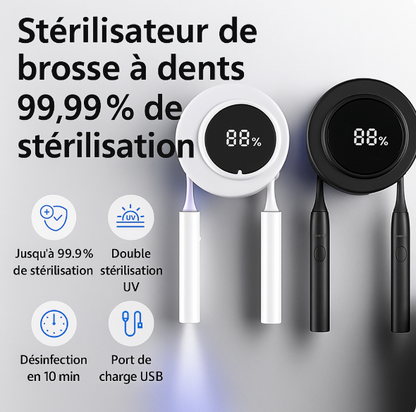 Porte-brosse à dents mural UV – Stérilisateur rechargeable avec écran LED